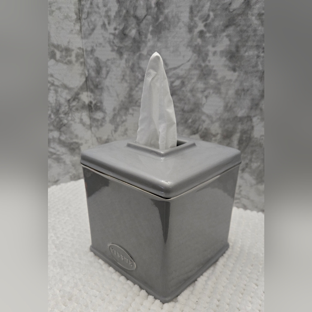 Gray Ceramic Tissue Box Cover